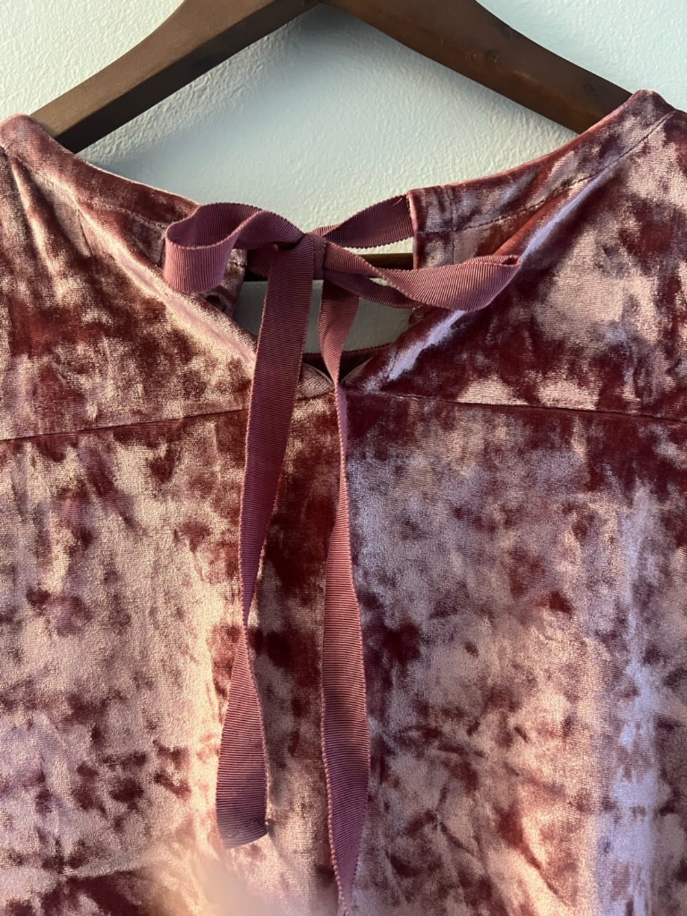 Crushed Velvet Short Sleeve Top - Blush Mauve